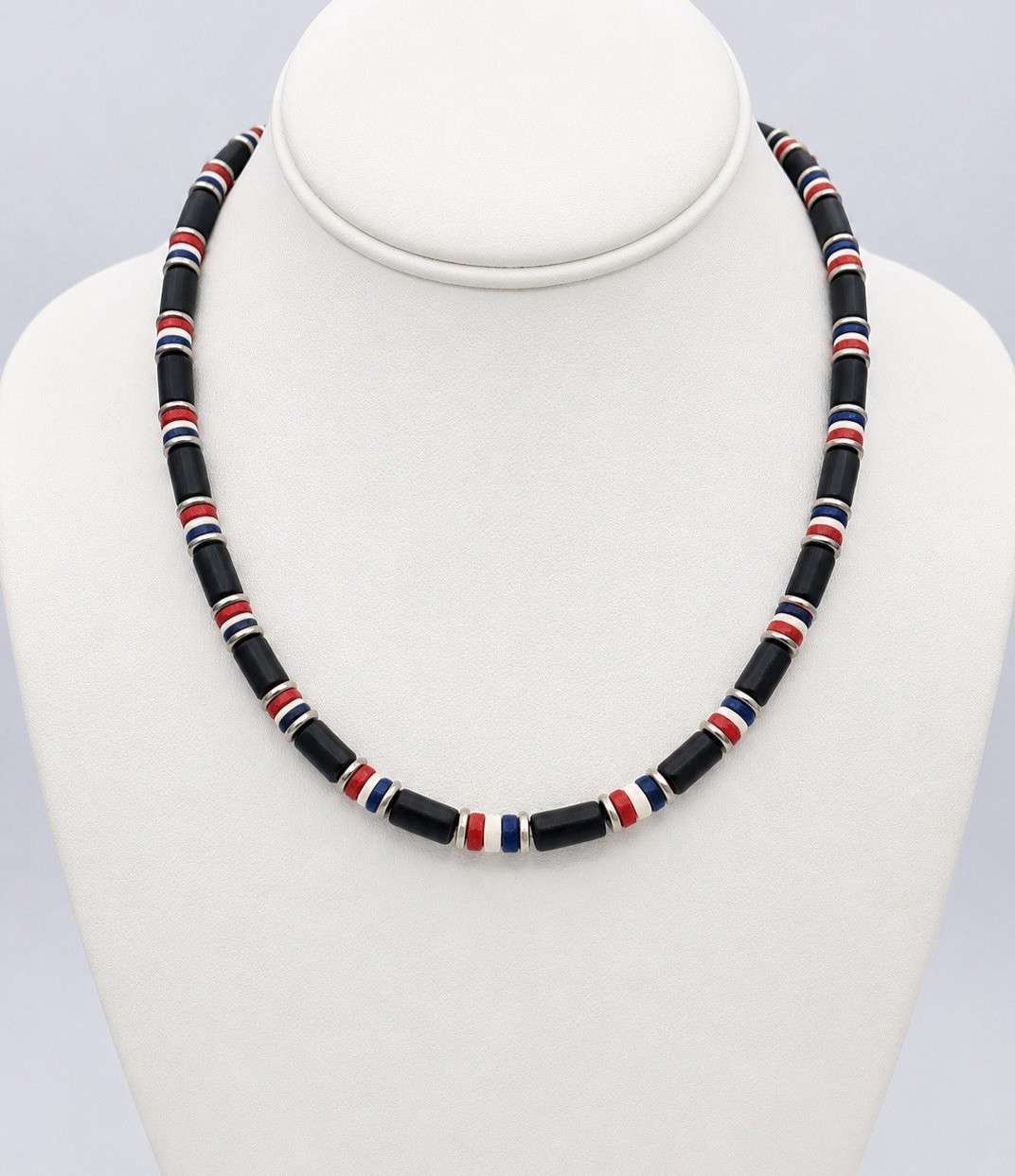 Lot of 2 Y2K Surfer Skater Beaded Necklaces Camo Black Red White Blue