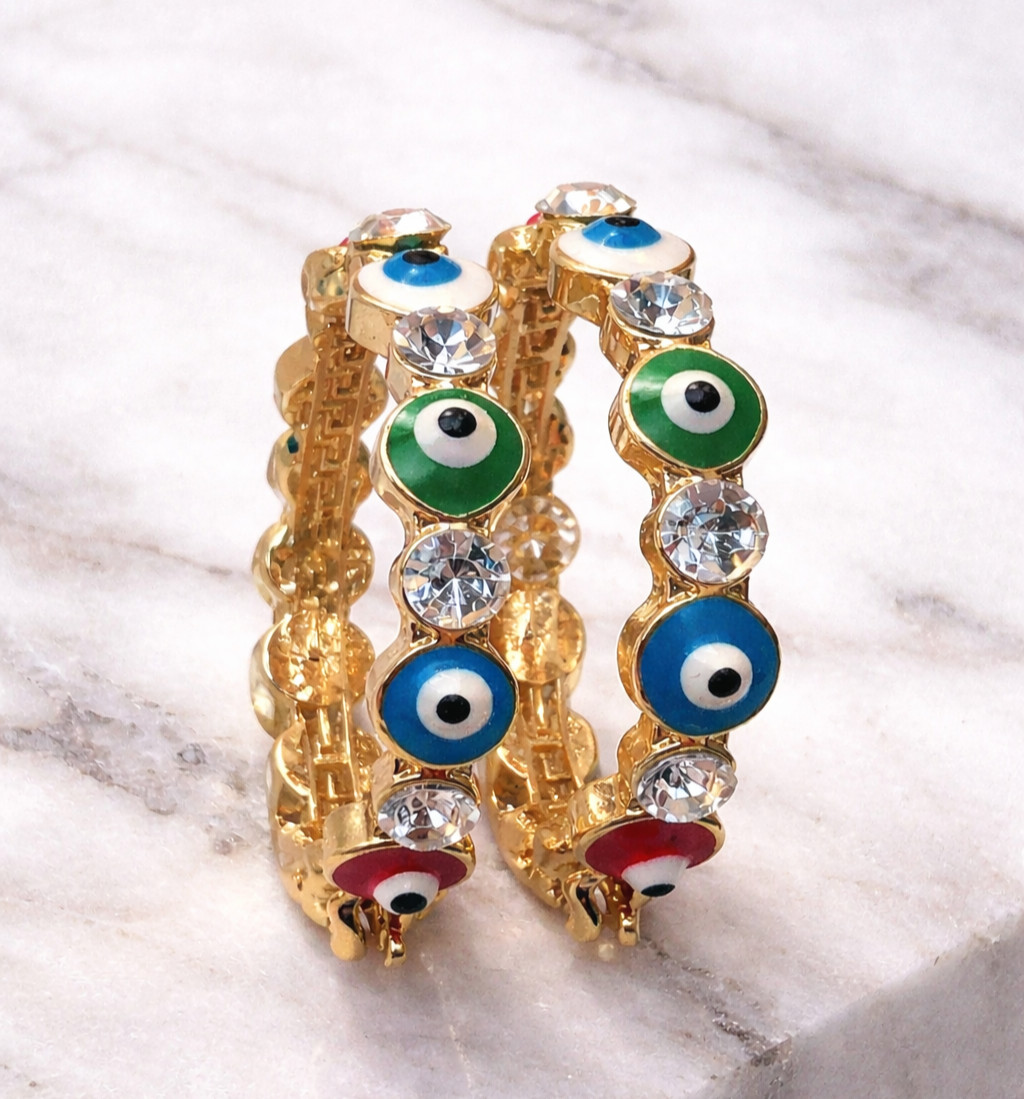 1/200 14K Yellow Gold Oro Overlay Evil Eye Hoop Earrings Women Ladies mm in CZ