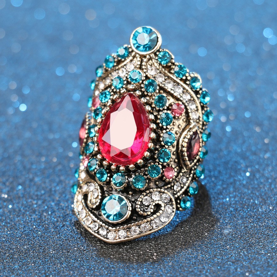 10pcs Wholesale Pink Crystal Blue Diamond Stone Metal Jewelry Ring Men Women