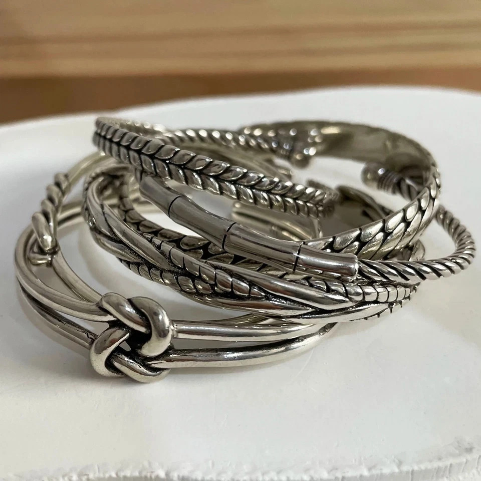 Mens Vintage Open Bangle 925 Sterling Silver Handmade Twisted Cuff Bracelet US