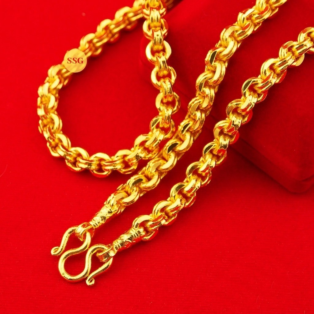 H12 Necklace 24k Gold Plated Men Women Jewelry Weight 8 Baht 26″ Double ring Gem