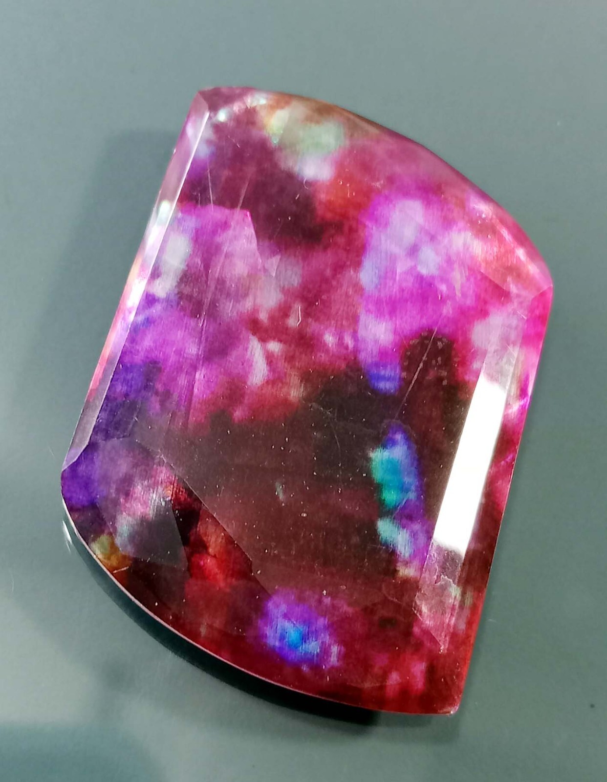Fancy Cut Natural Opal-Like Organic 60+ Ct Ammolite EGL Certified Loose Gemstone