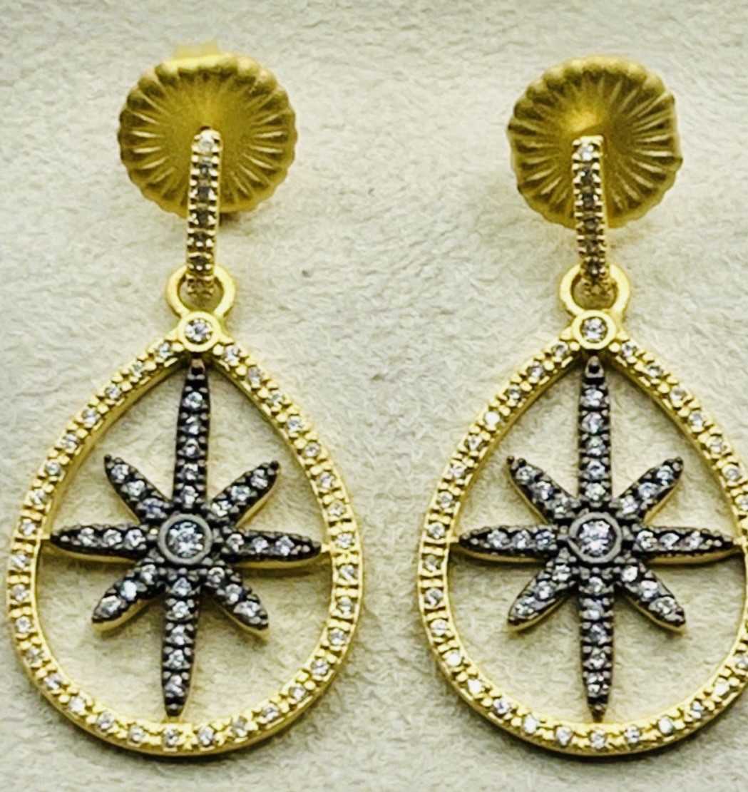 FREIDA ROTHMAN 14kt Gold Plated Sterling Silver Star Drop Earrings MSRP $450 NWT