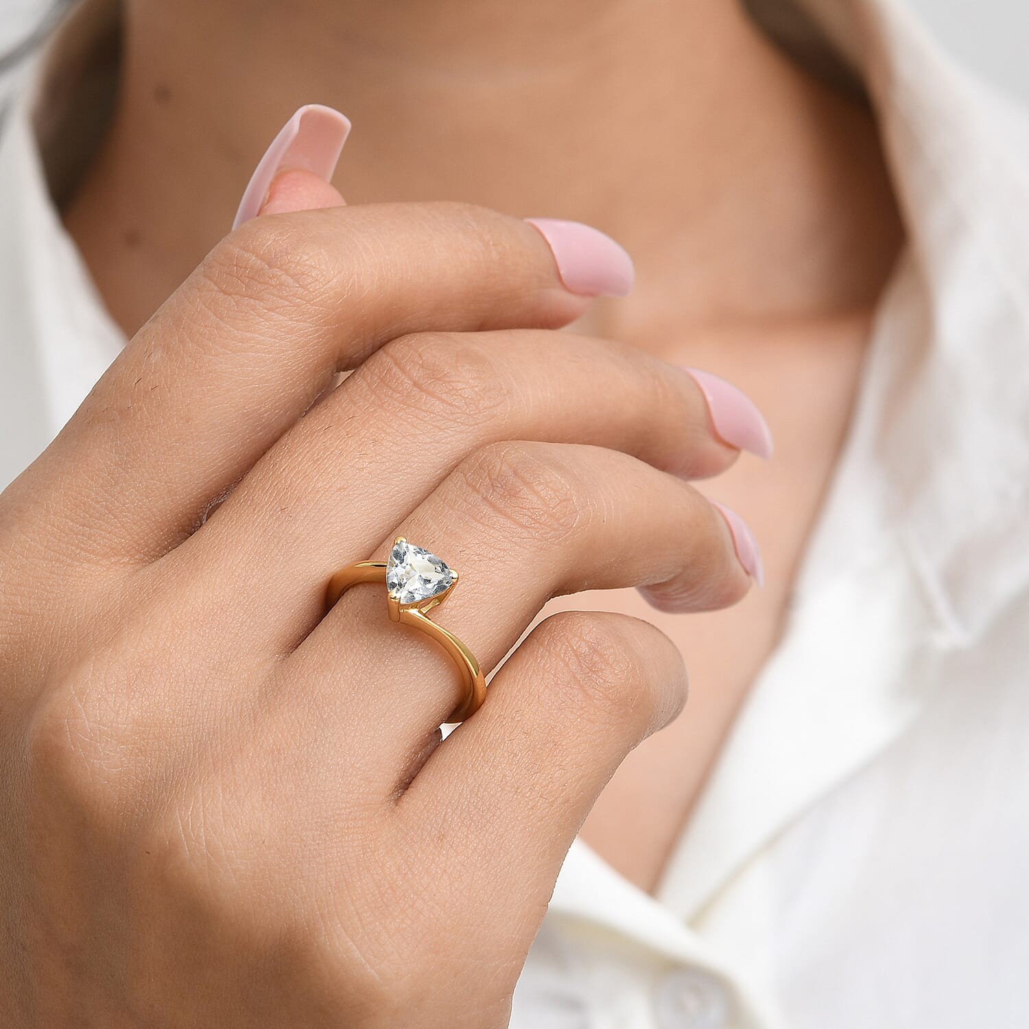 White Topaz 1.40 ctw Ring in 18K Yellow Gold Over Sterling Silver Size 9.0