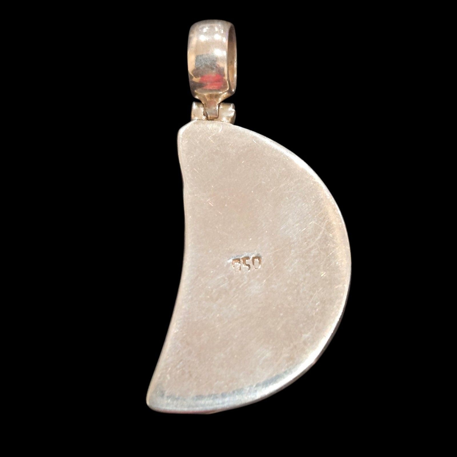 Vintage .950 Sterling Silver Mother of Pearl Crescent Moon Pendant – 7.69g
