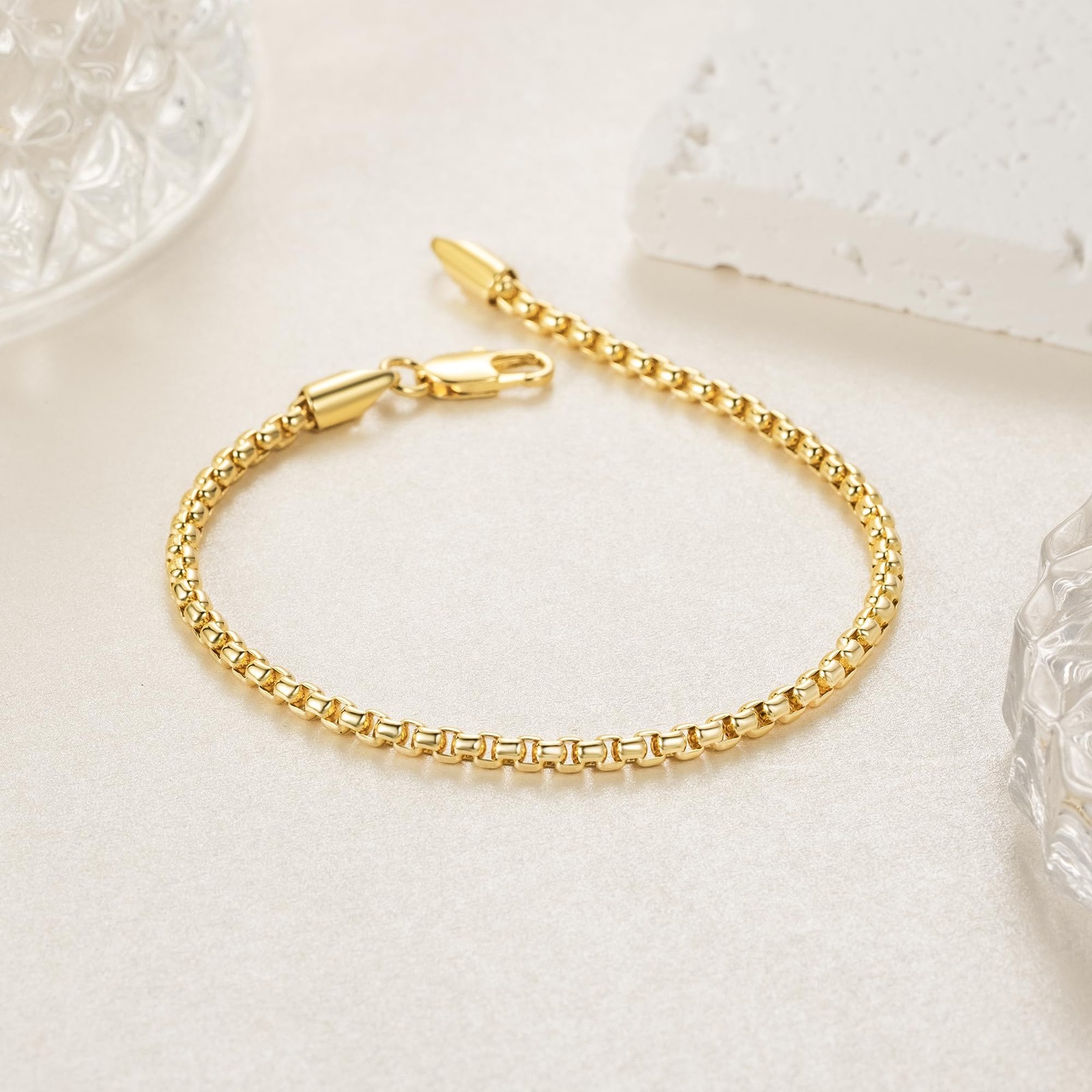 Gold Bracelets for Women Men Bracelet Square Rolo Round Box 14K Gold Chain Br…