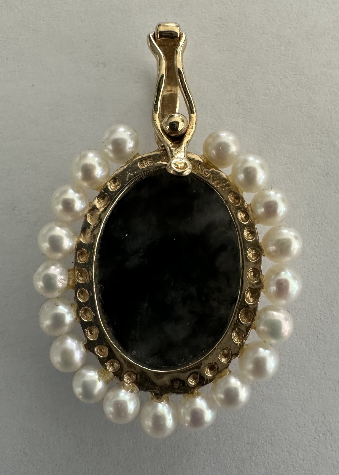 14k Yellow Gold Black/Dark Gray Stone Pearl Pendant Enhancer WV Hong Kong