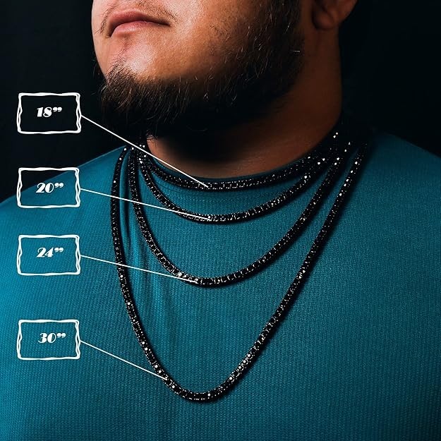 Tennis Chain Diamond Simulated Black Iced Necklace Boys, Men’s & Women Fashion