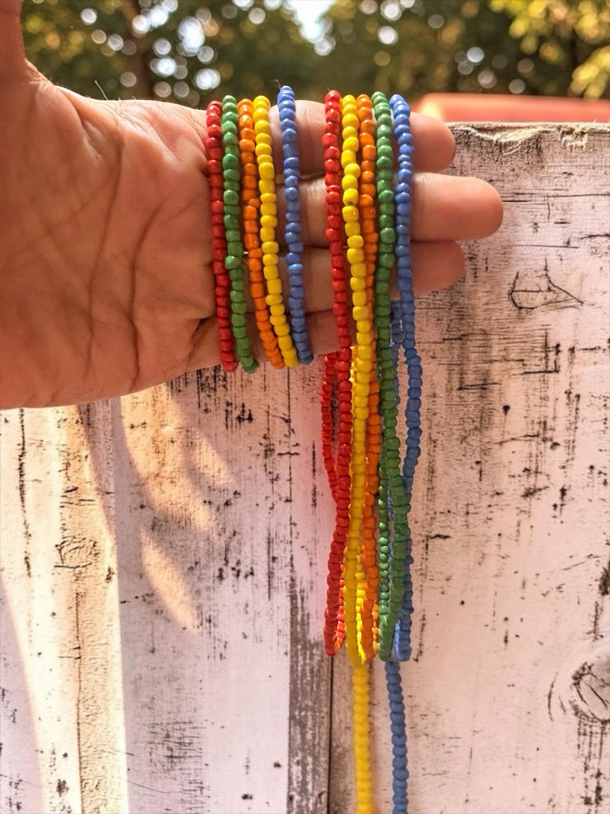 10 PC Rainbow Glass Bead Stretch Bracelet & Necklace Set