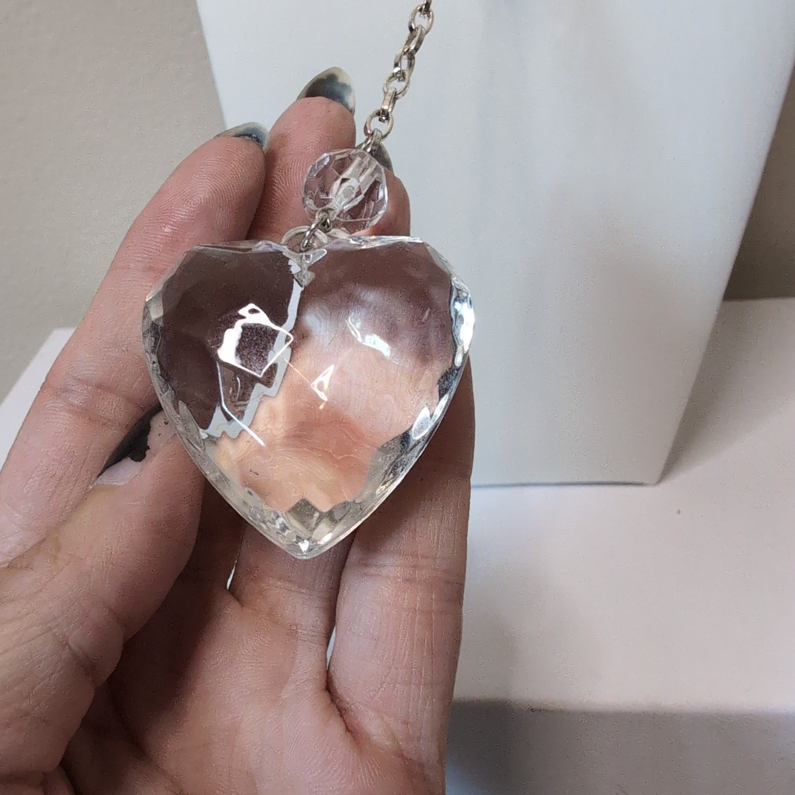 Clear Crystal Heart Pendant Necklace Gothic