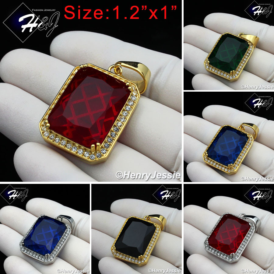 MEN Stainless Steel Silver/Gold Plated Green/Blue/Black Rhinestone Pendant*2S