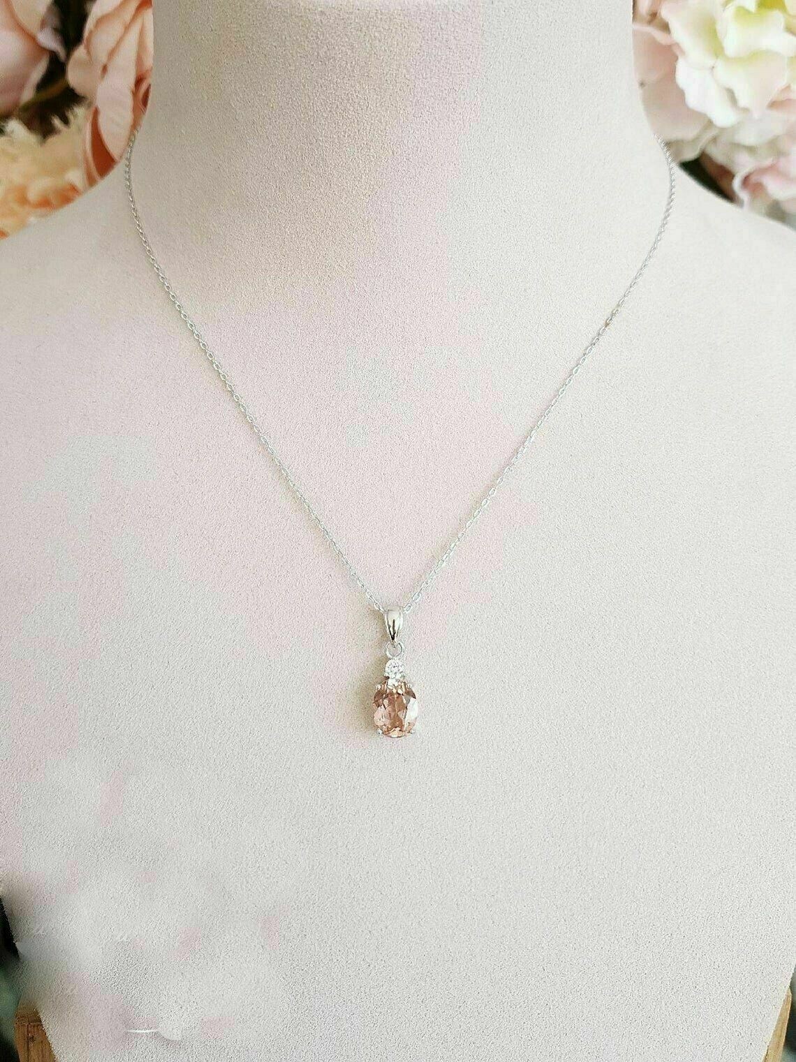 2Ct Oval Cut Morganite Solitaire Womens Pendant 14K White Gold Finish Free Chain