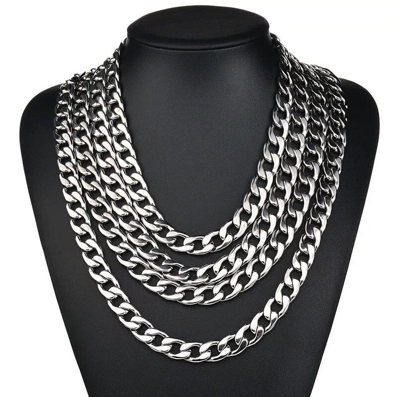 2-13mm Men’s 316L Stainless Steel Silver Curb Link NK Necklace Chain Wholesale