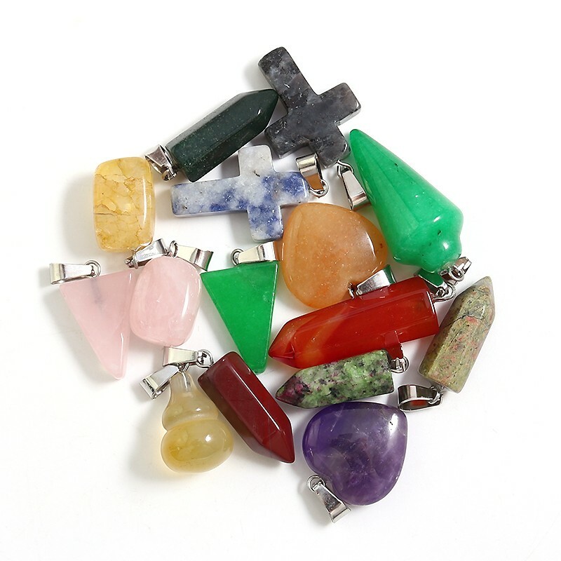 Mixed Shape Charms Healing Pendants 15pcs heart pillar cross Natural Gemstones