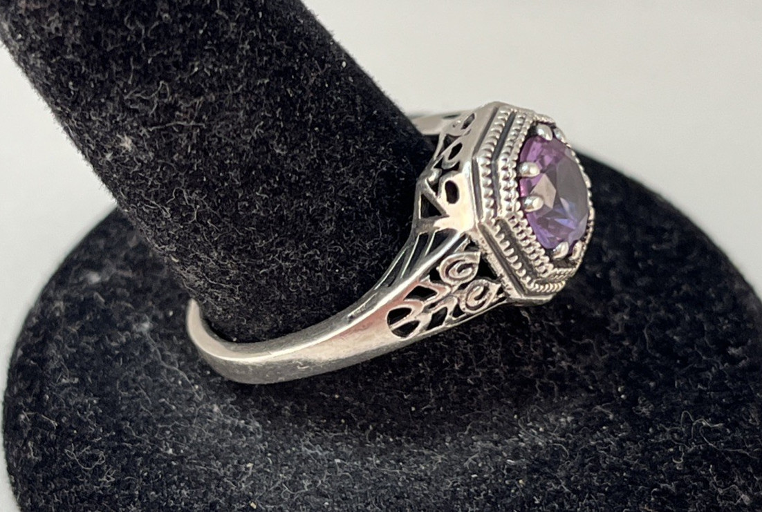Vintage 925 Sterling Silver Light Purple Ring Size 8 Designer Signed