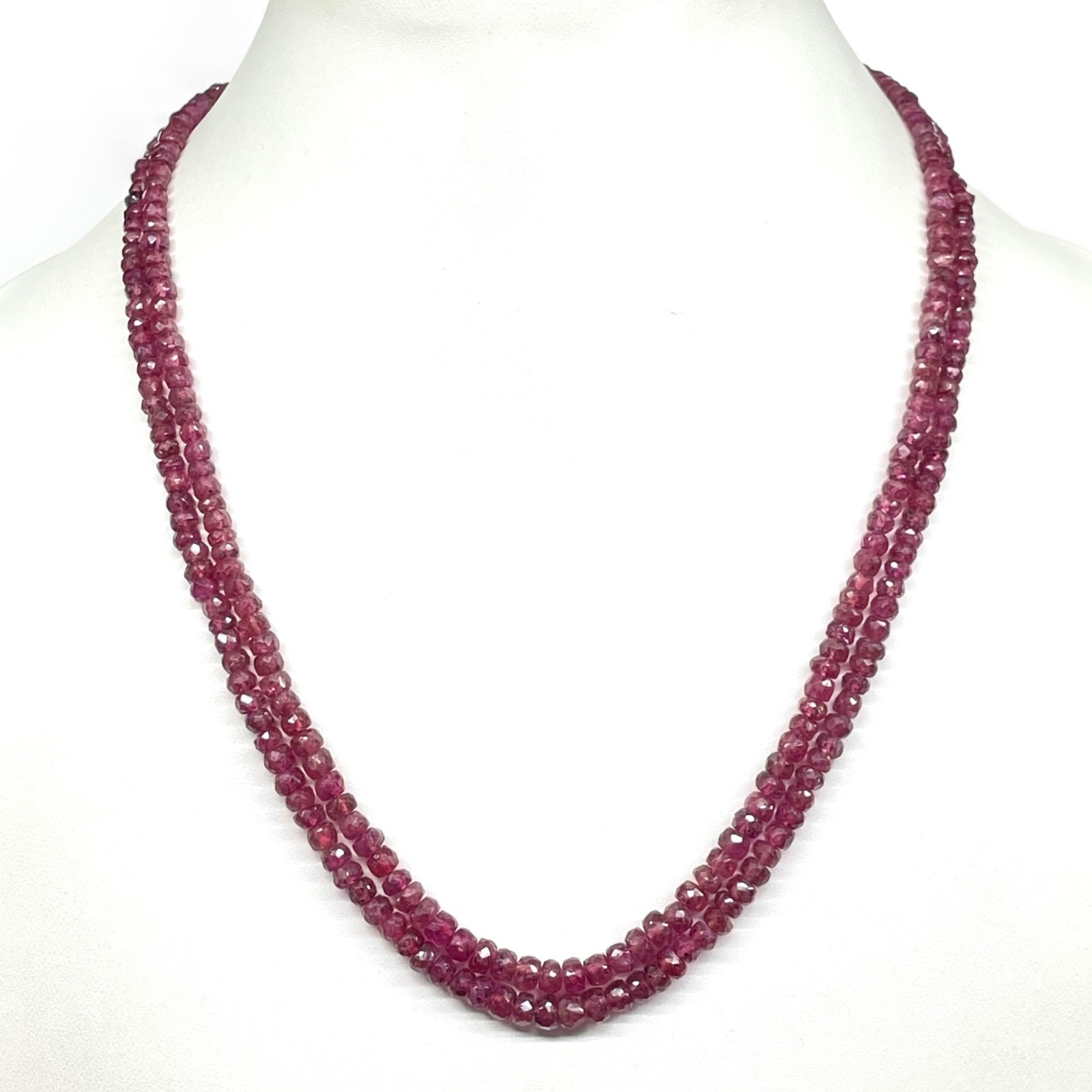 2 Strand Natural Mozambique Ruby Necklace 2.6-4.7mm Faceted Beads 925 Clasp