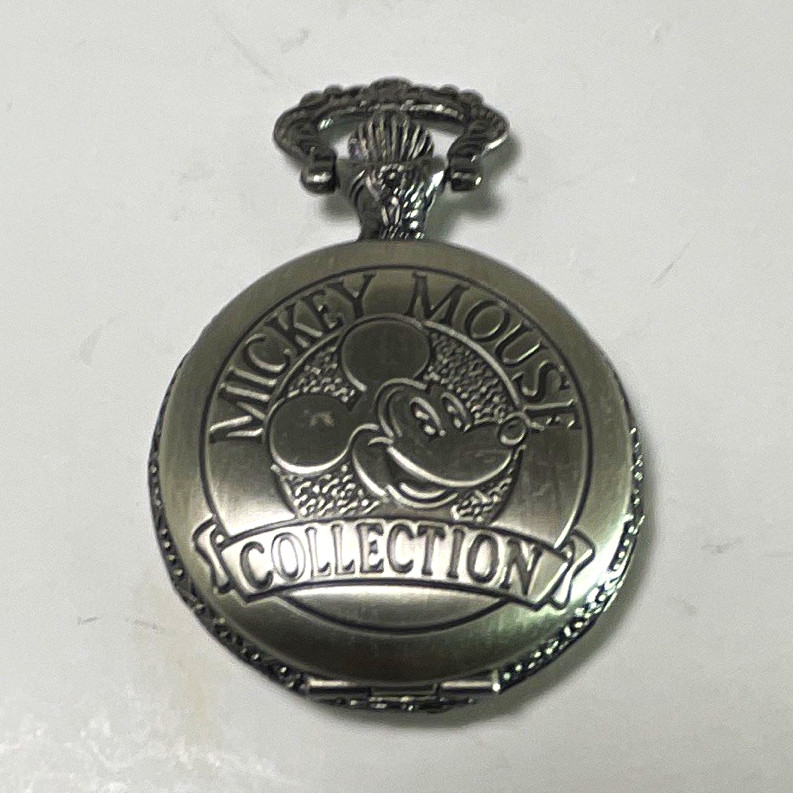 Disney Mickey Mouse Full Hunter Pocket Watch Quartz Analog Silver Tone Metal