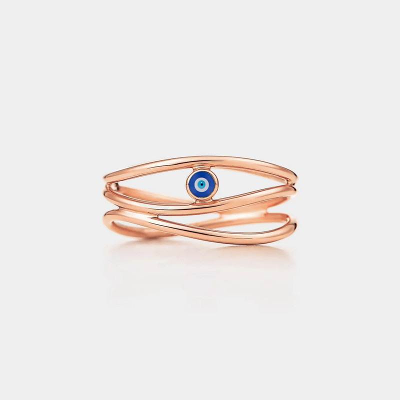 Nazar Evil Eye Ocean Sea Wave Three Row Stacking Ring in 925 Sterling Silver