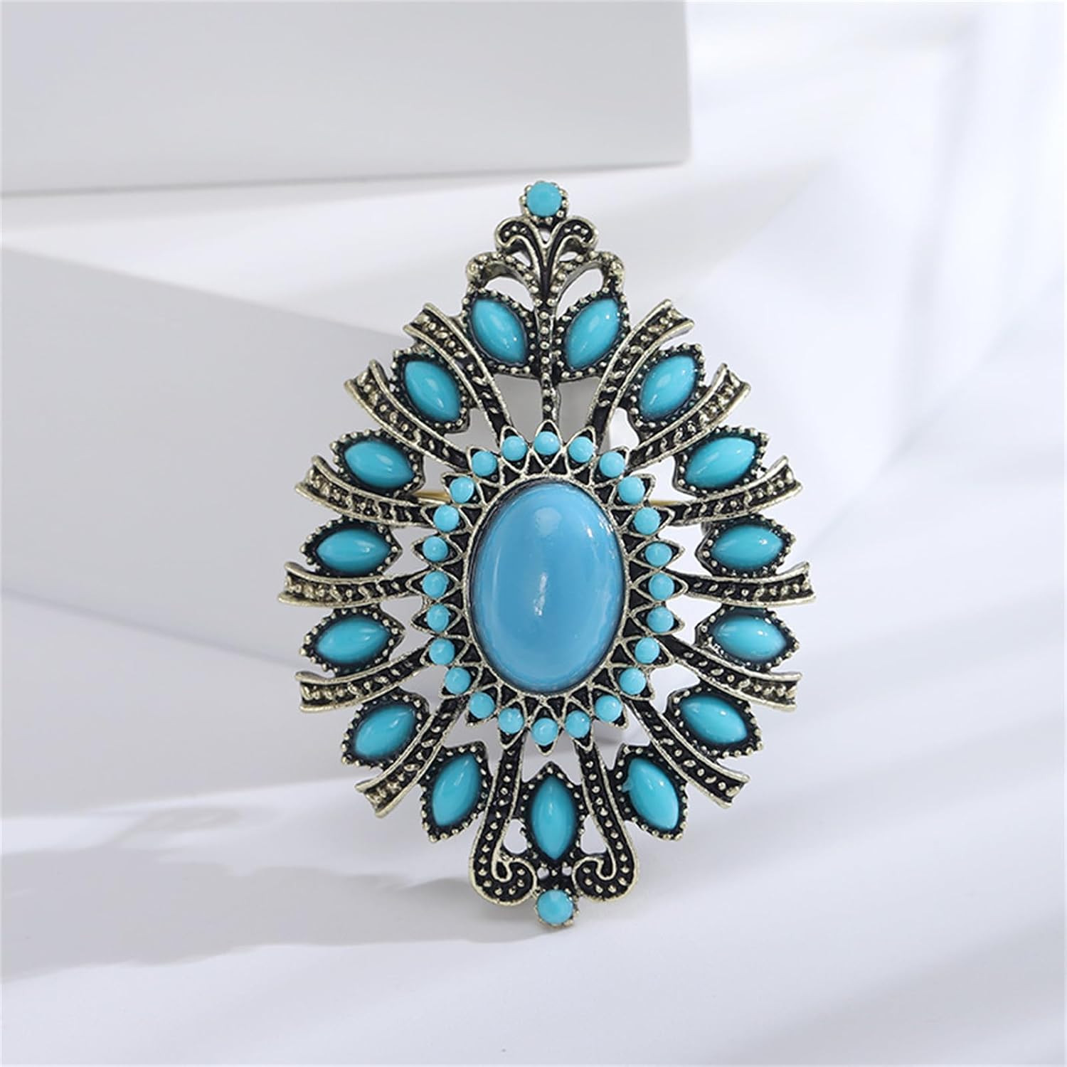 Western Brooch Pin, Multicolor Crystal Turquoise, Large Alloy Steel Lapel Pin fo