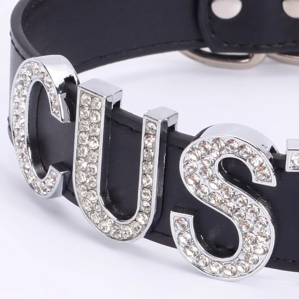 Custom Letters Necklaces 30mm Width Women Collar Choker Necklaces PU Leather Q5