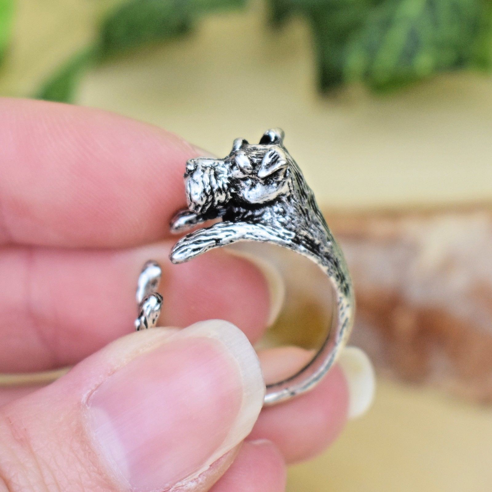 Schnauzer Dog Ring – Adjustable Wrap Animal Ring – Silver Puppy Love Gift