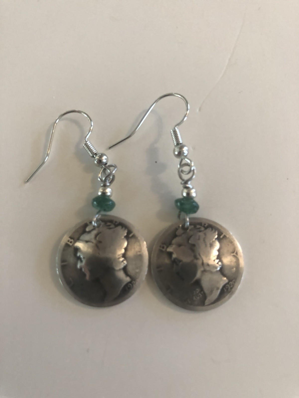 1pair Mercury Dime & Birthstone Crystal Earrings, Color Varies, See Description
