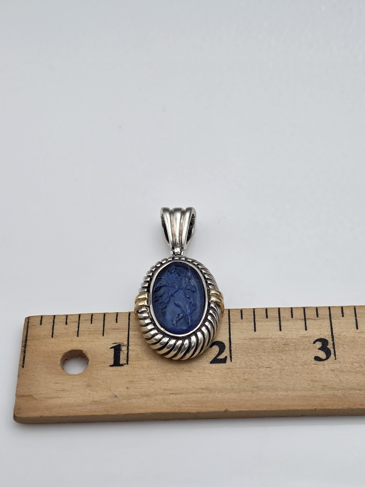 PHILLIP GABRIEL MENEGATTI 18K GOLD STERLING SILVER BLUE WOMAN GLASS PENDANT