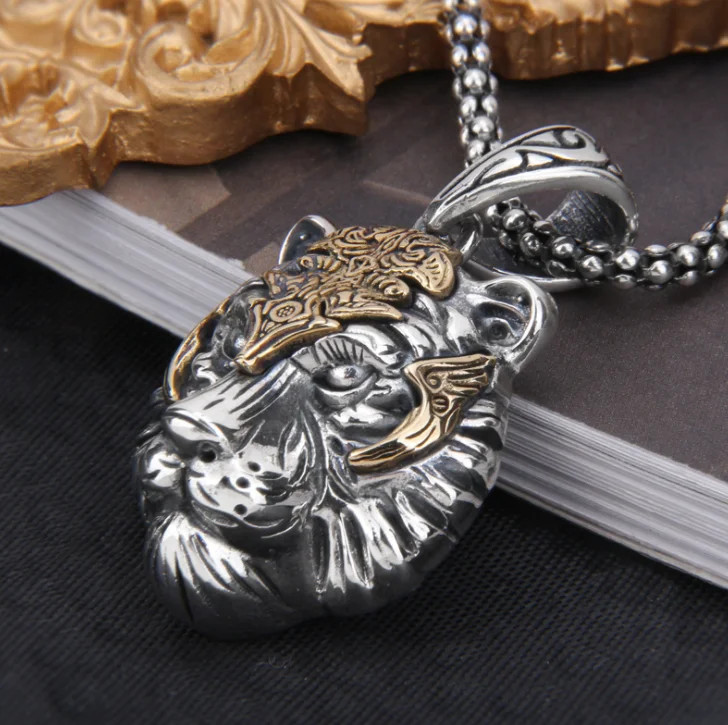 Men’s Fashion Jewelry Silver Tiger Head Pendant Necklace 569