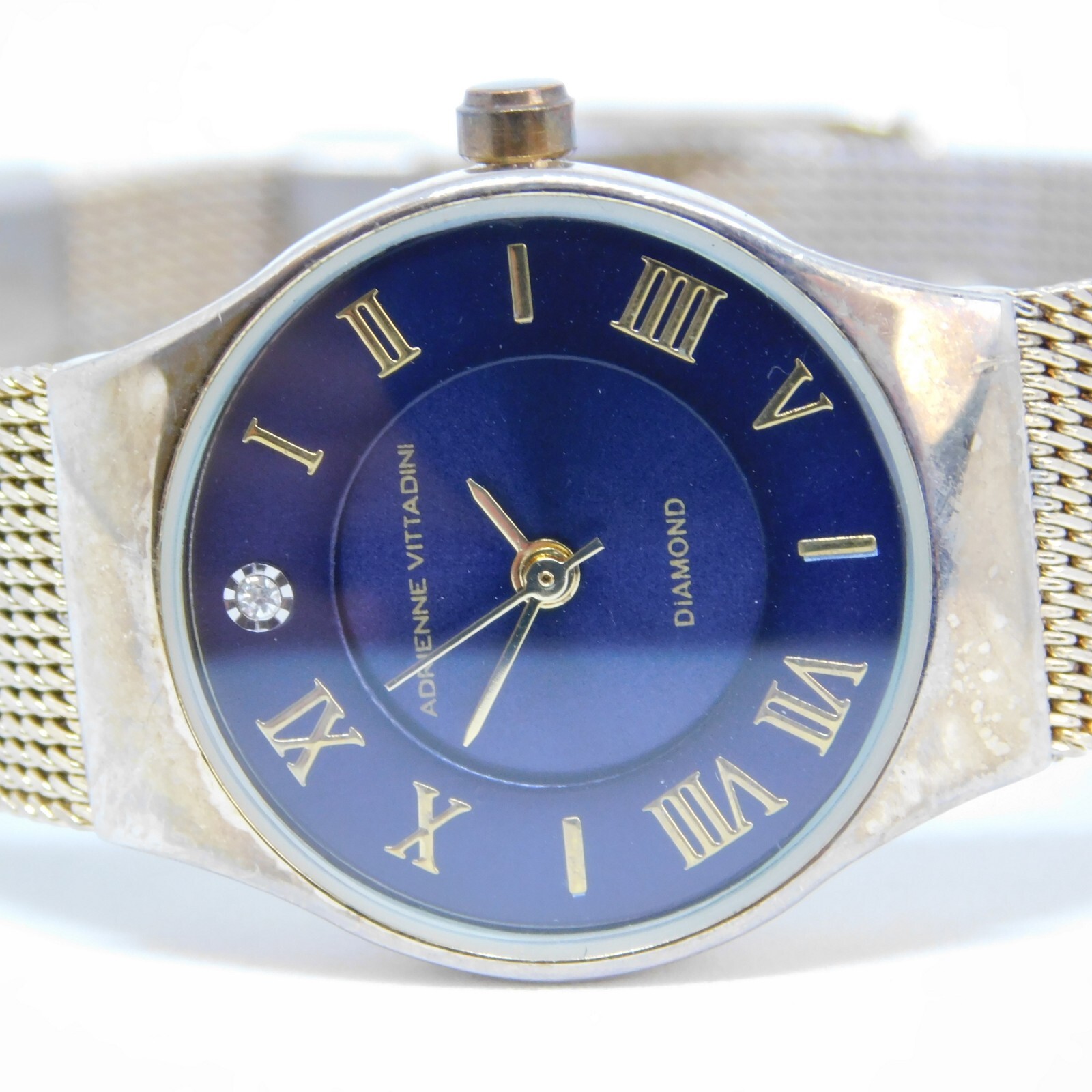Adrienne Vittadini ADD10418 Diamond Mesh Band Analog Women’s Watch New Battery