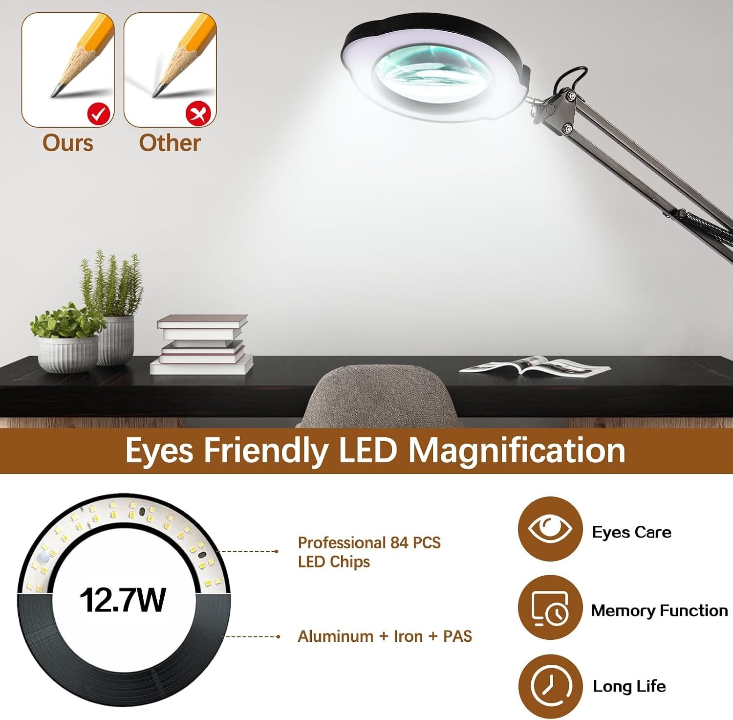84 LED Magnification Lamp: 12X Real Glass Lens for Detail Work & Crafts