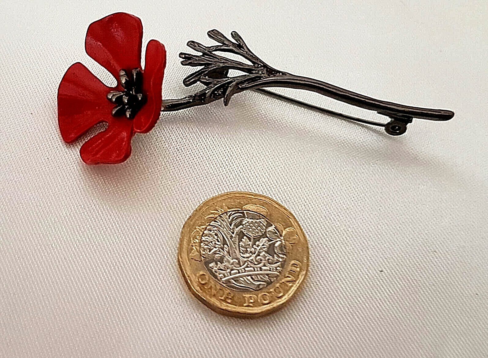 Enamel Red Poppy on Black Stem Approx 75mm x 30mm By CassysJules