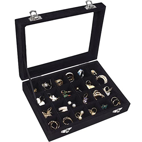 Velvet Jewelry Box 24 Grid Jewelry Ring Display Organiser Box Tray Holder Ear…