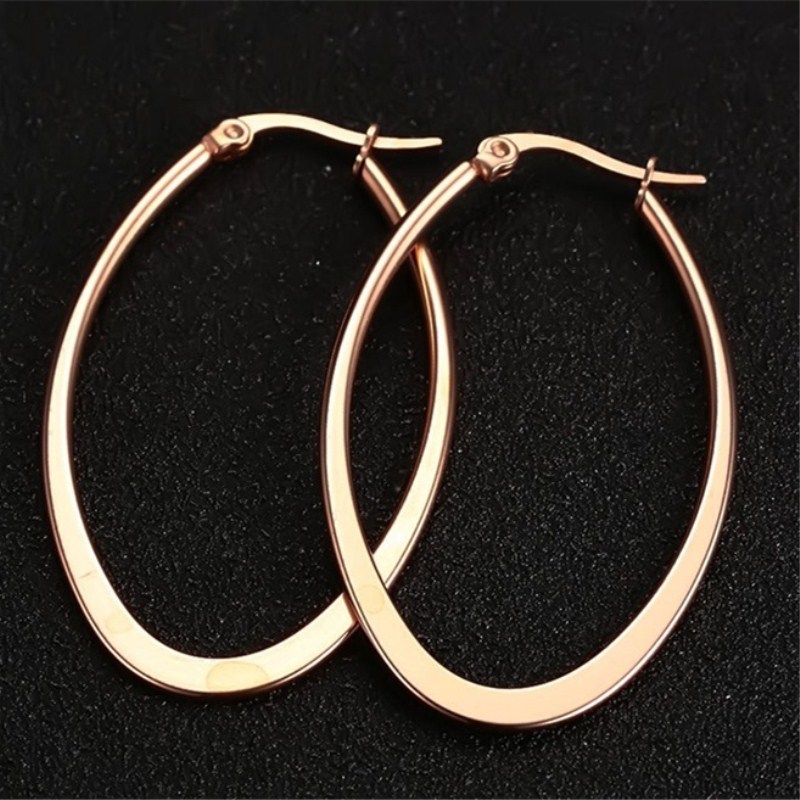 Womens Unique Black/Silver/Rose Gold/Gold Stainless Steel Big Oval Hoop Earrings