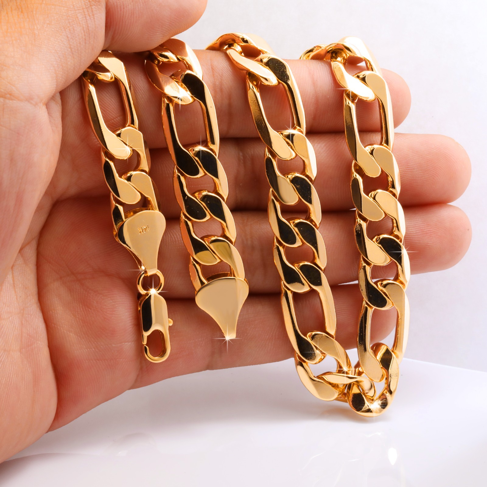 Italy Figaro Chain Link 14K Gold Plated 12mm 24″ Hip Hop Fashion For Men & Women