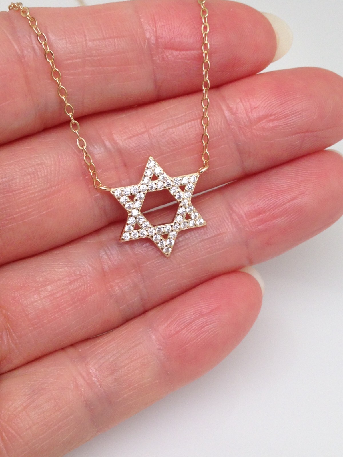 925 Sterling Silver Cz Star of David Pendant Necklace Womens 14.5mm(0.57″) Gold