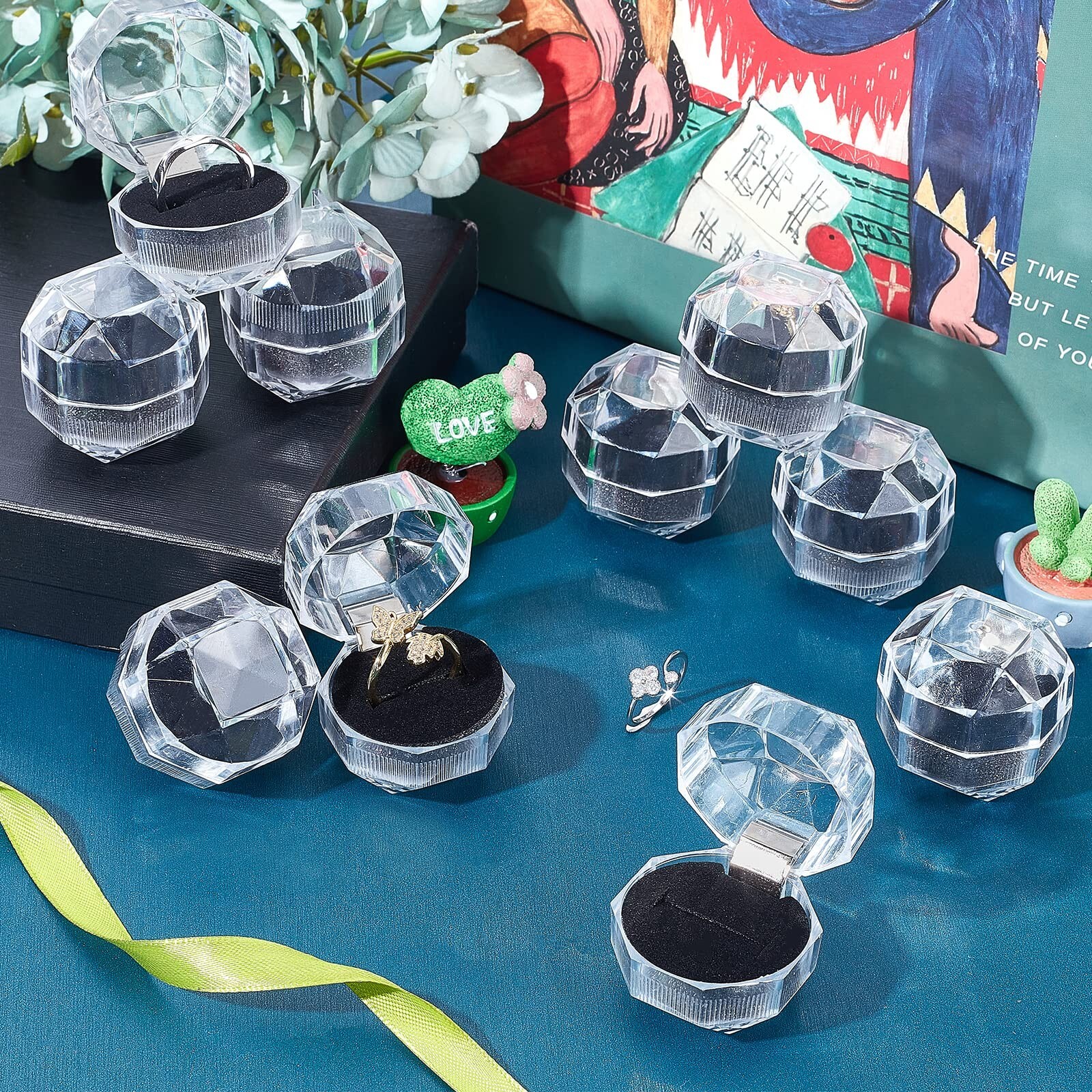 CHGCRAFT 40Pcs Black Clear Plastic Ring Boxes Crystal Earrings Jewelry Storag…