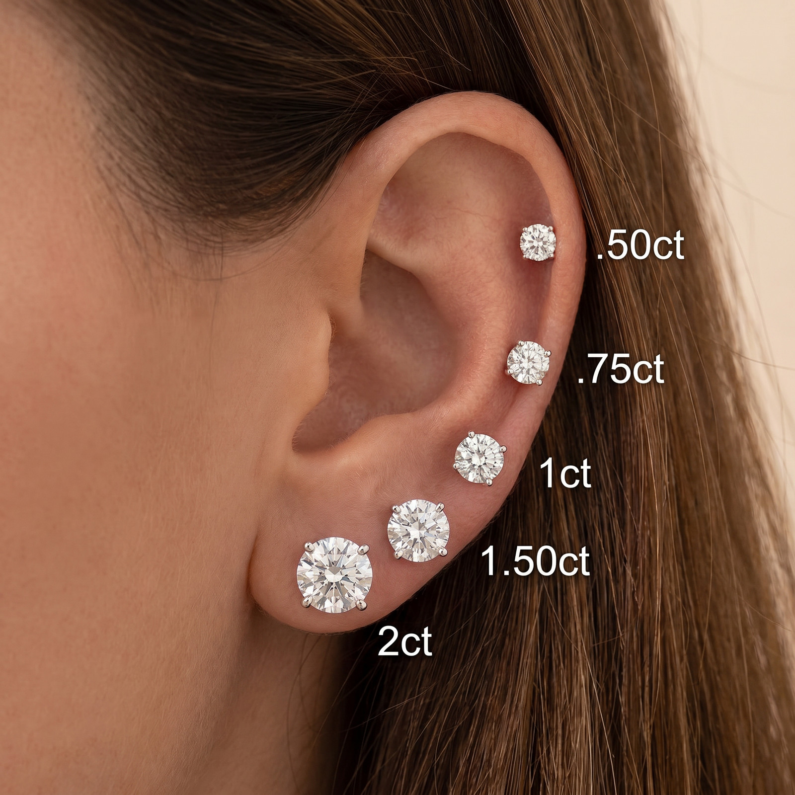 1/2 – 2Ct Diamond Screw Back Studs 14k Gold Earrings Lab Grown (GH/VS2-SI1)