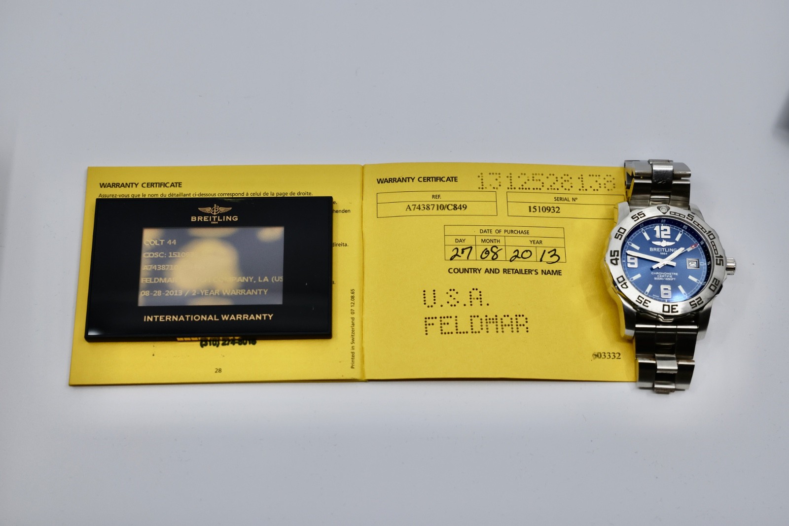 Breitling Colt 44 mm Blue Quartz Men’s Watch A74387 Stainless Band