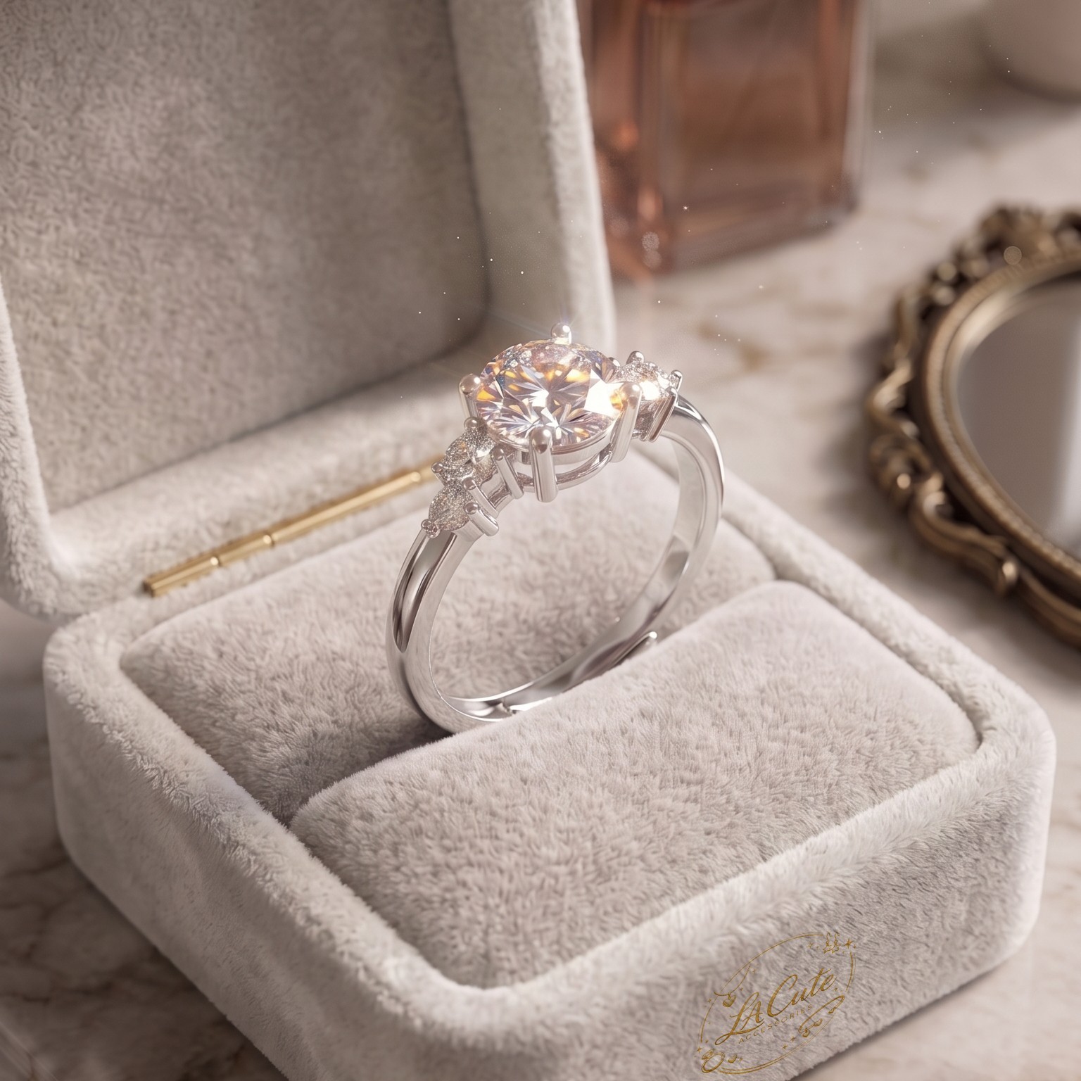 Sparkling 1ct Engagement Moissanite Ring Geometric Open Band Gift for Her [US]