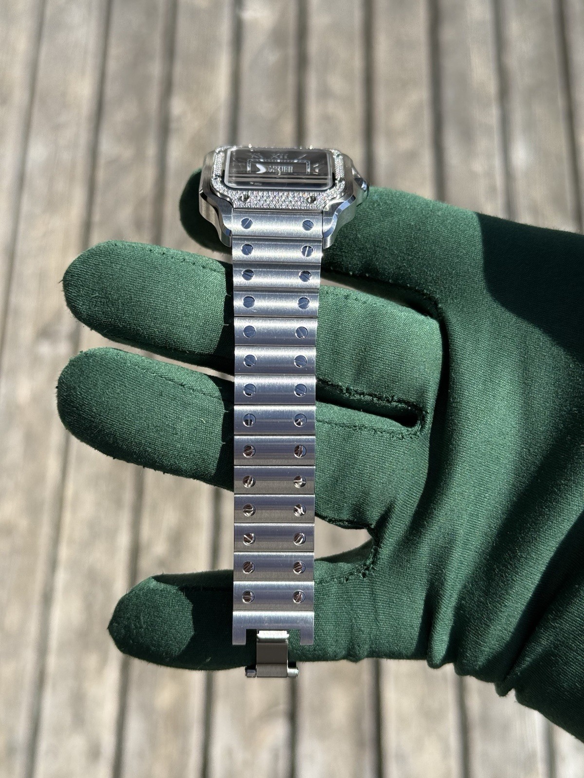 2024 Cartier Santos Medium Factory Diamond Bezel Blue Dial W4SA0006 4075 FS