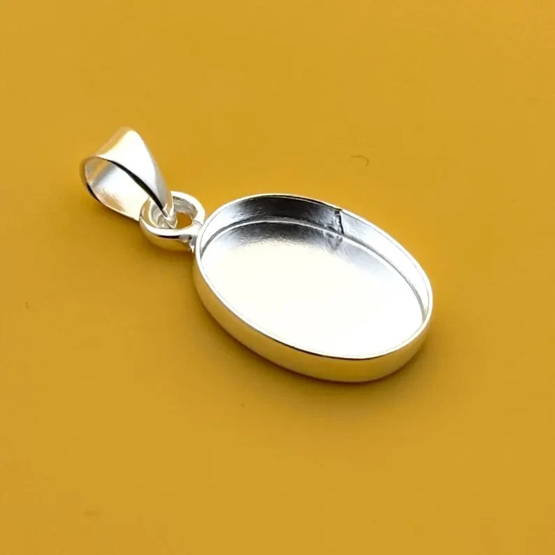 925 Sterling Silver 8x12mm Oval Bezel Pendant Setting Handmade Jewelry