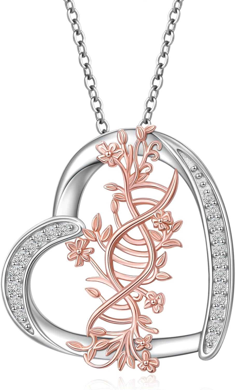 DNA Double Helix Chemistry Necklace 925 Sterling Silver Heart Pendant Gift Women