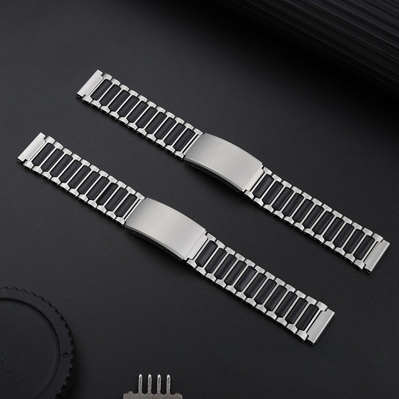For Casio A159W-N1 A158 A168 Etro Square-link Stainless Steel Rubber Watch Strap