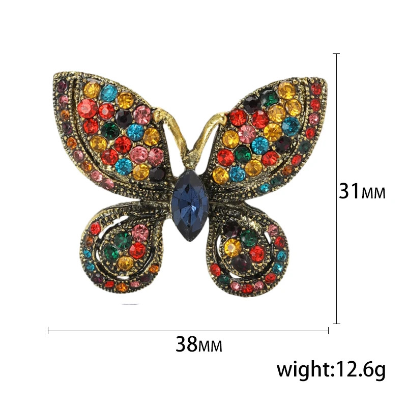 Metal Tone Rhinestone Butterfly Brooch Unisex Insect Wing Brooches Jewelry
