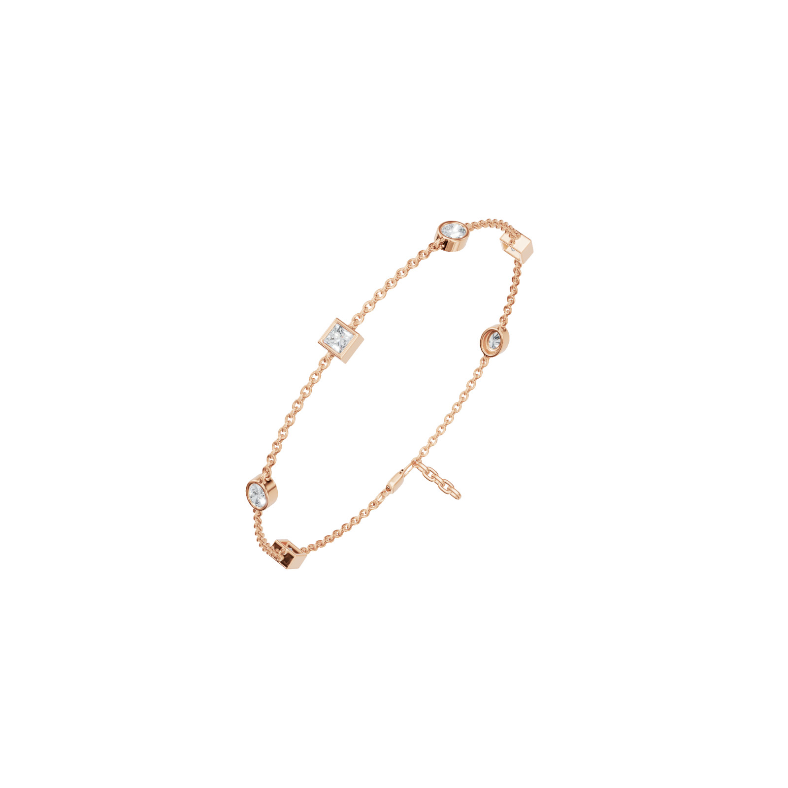 1.00 CT Princess & Oval Lab Grown Diamond Station Charm Bracelet 14K Solid Gold