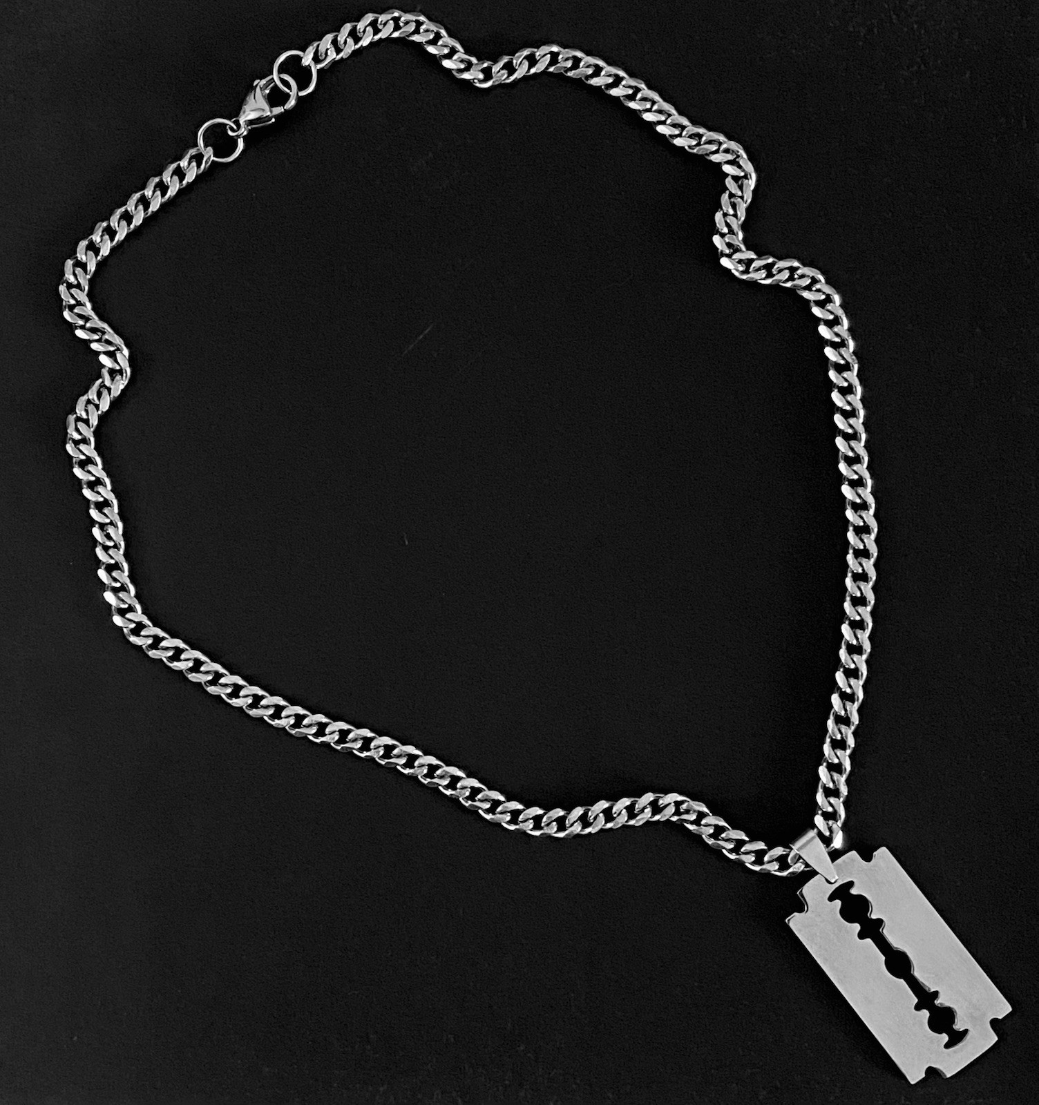 Stainless Steel Razor Blade Pendant Curb Link Chain Necklace Dimebag Neck chain