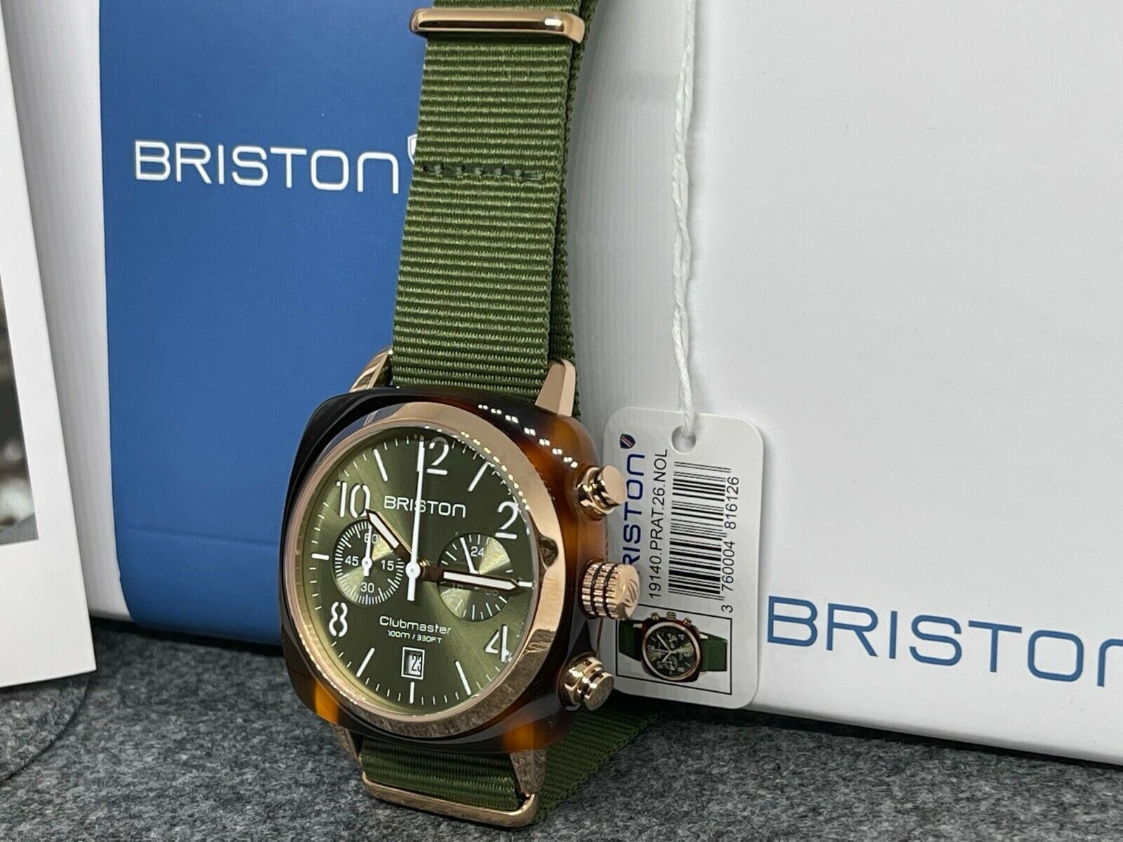 Briston Clubmaster Chronograph Green Olive Watch NEW 19140.PRA.T.26.NOL