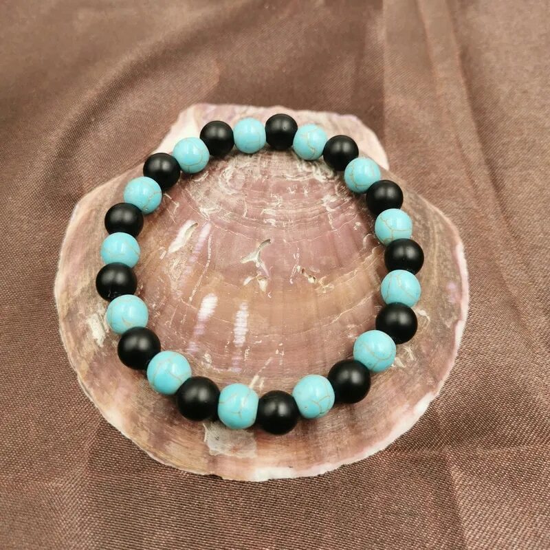 Natural Black White Pine Mixing Stone 8 mm Beaded Strand Bracelets Yoga Jewelry