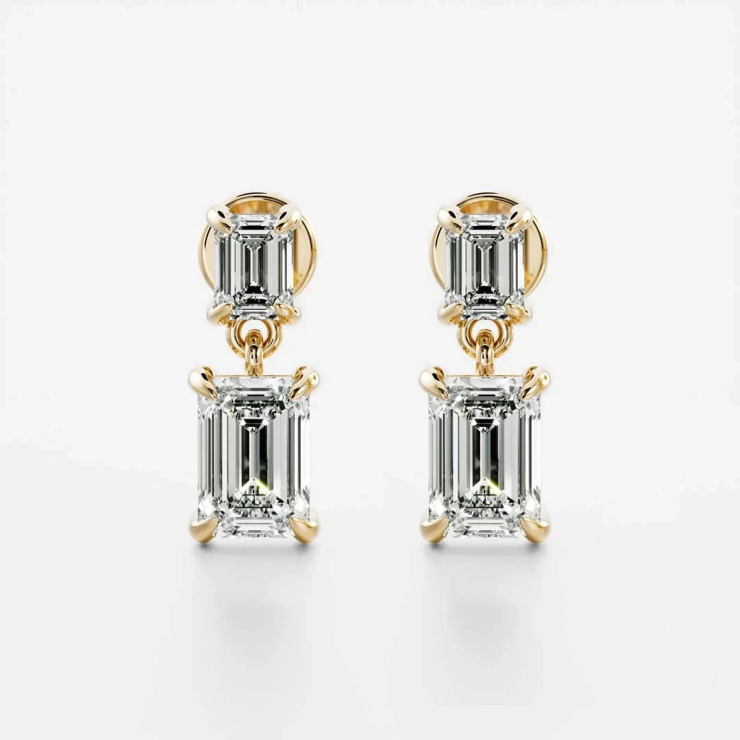 IGI 3.50 Ct Emerald VS1 Lab Grown Diamond Bridal Dangle Earrings 14K Yellow Gold