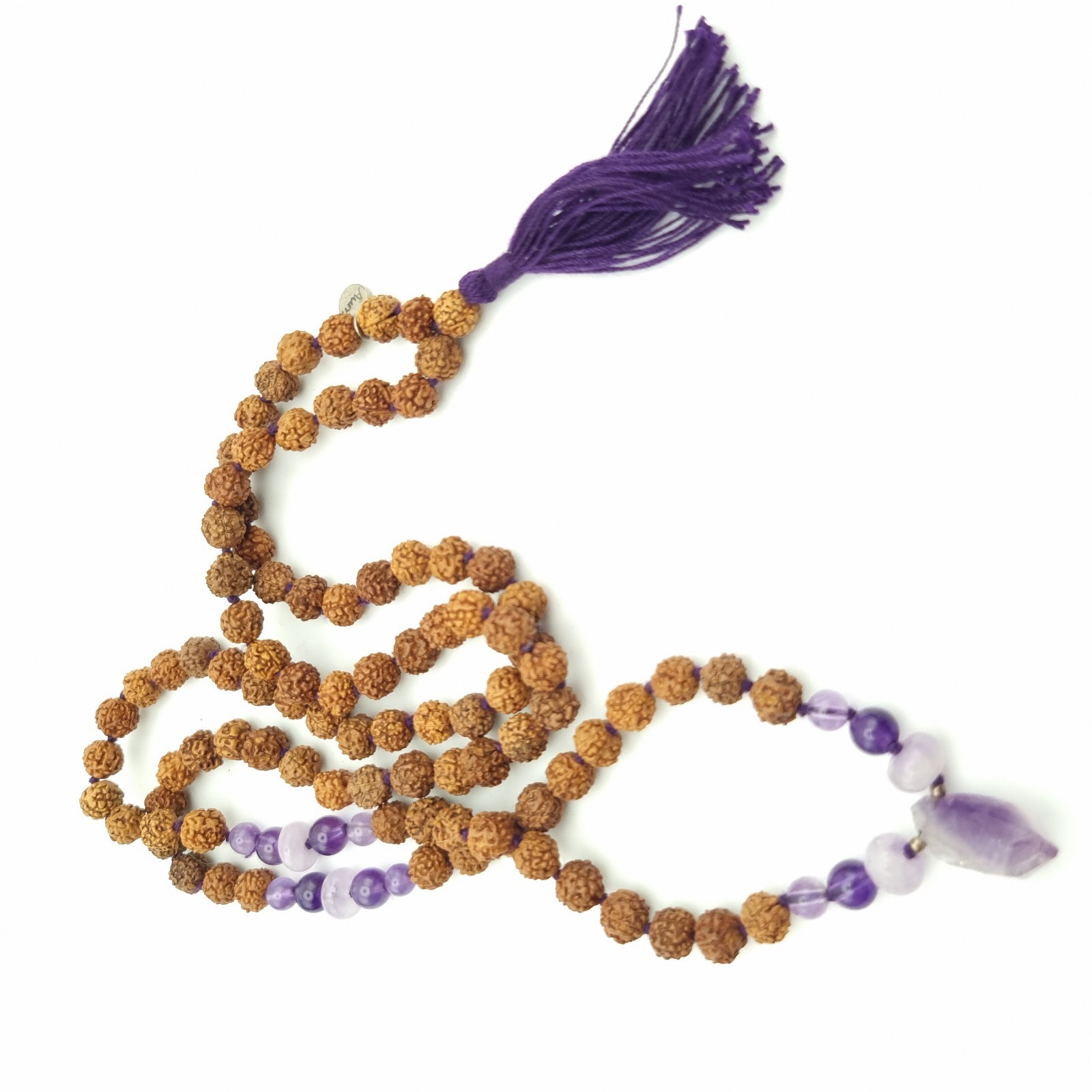 Rudraksha Rudraksh Beads Aum Mala Necklace With Amethyst Beads
